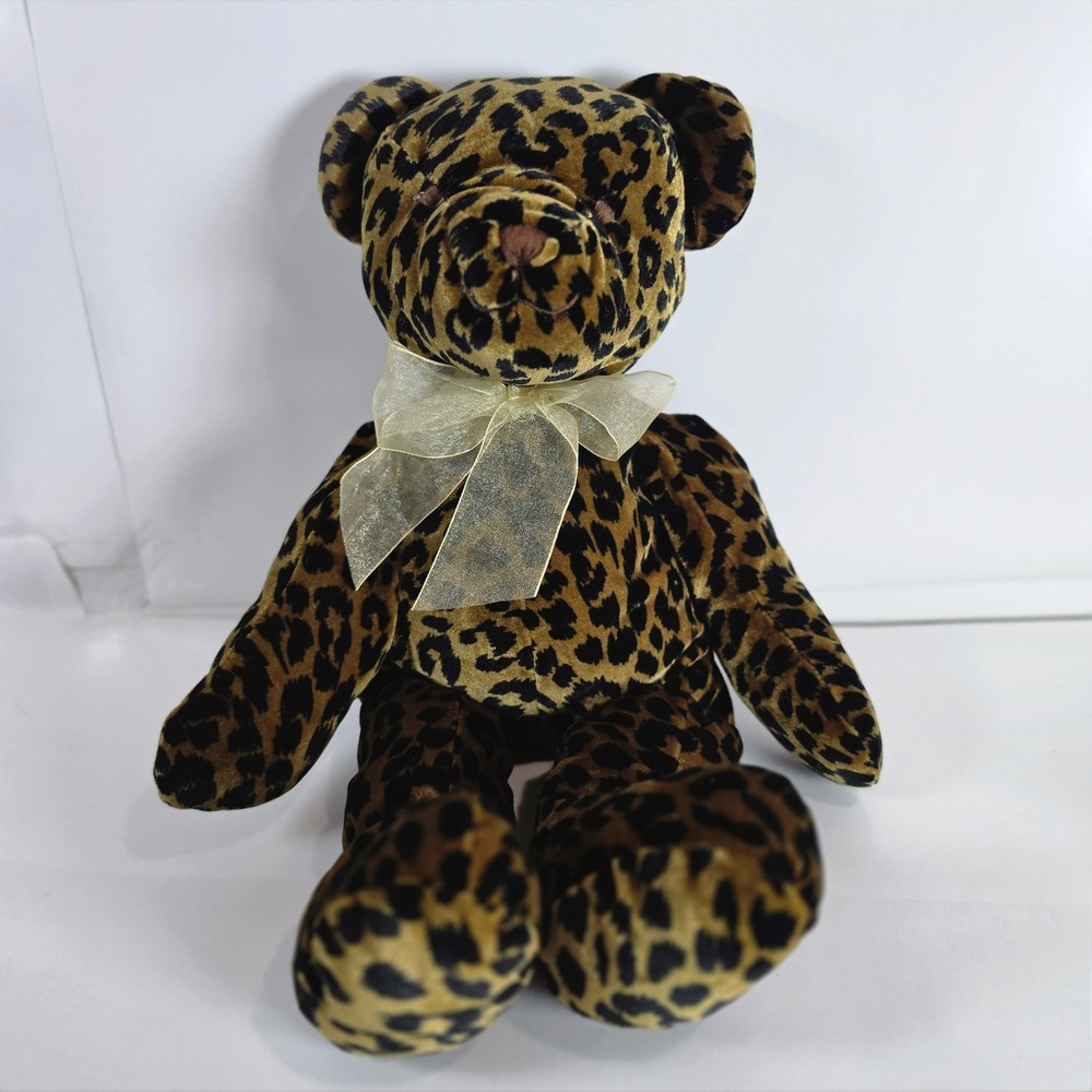 Bestever Leopard Cheetah Print Teddy Bear Plush Stuffed Animal Toy Sheer Bow 10"